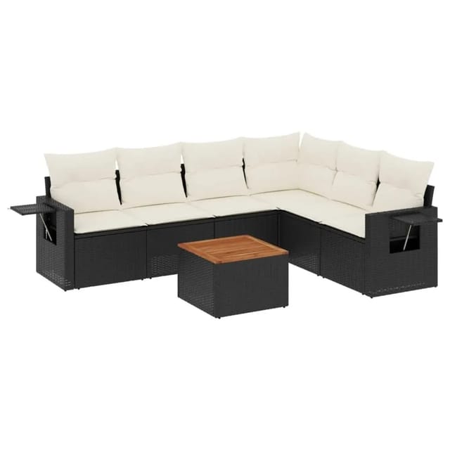 vidaXL 7-Tlg Garten-Sofagarnitur mit Kissen Schwarz Poly Rattan 3224579