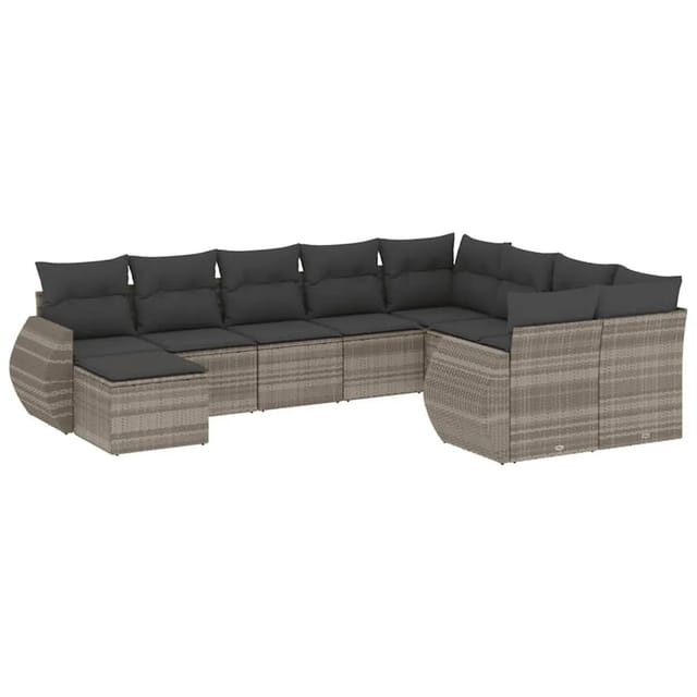vidaXL 10-Tlg Garten-Sofagarnitur mit Kissen Hellgrau Poly Rattan 3221861