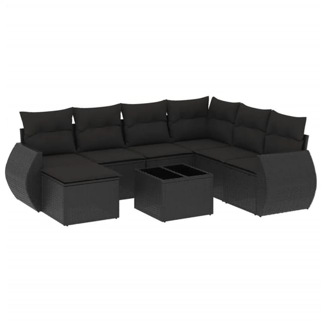 vidaXL 8-Tlg Garten-Sofagarnitur mit Kissen Schwarz Poly Rattan 3221704