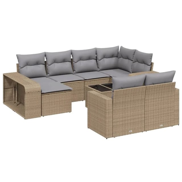 vidaXL 11-Tlg Garten-Sofagarnitur mit Kissen Beige Poly Rattan 3261299