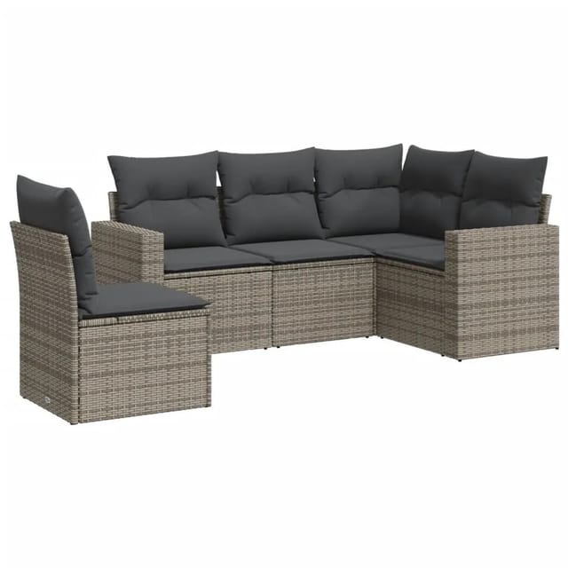 vidaXL 5-Tlg Garten-Sofagarnitur mit Kissen Grau Poly Rattan 3251307