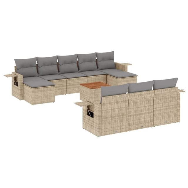 vidaXL 11-Tlg Garten-Sofagarnitur mit Kissen Beige Poly Rattan 3224785