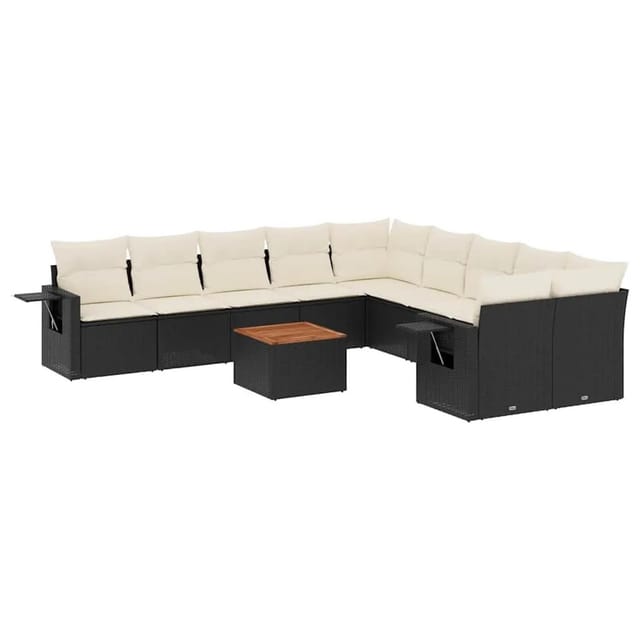 vidaXL 11-Tlg Garten-Sofagarnitur mit Kissen Schwarz Poly Rattan 3224754