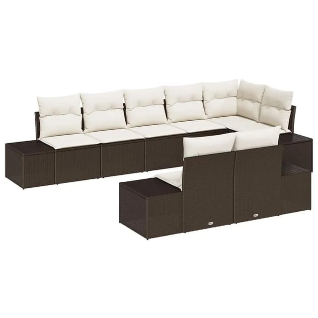 vidaXL Gartensofa-Set mit Speicher 8 Stk Braun und Creme Poly Rattan 3355777