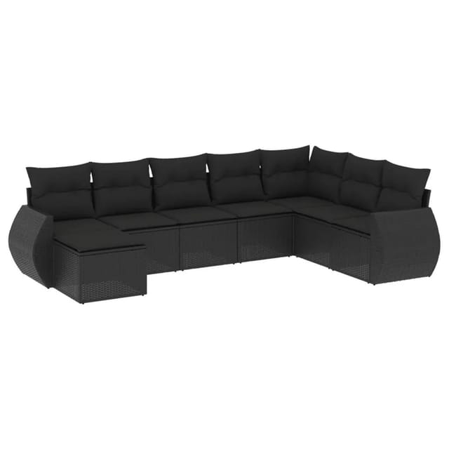 vidaXL 8-Tlg Garten-Sofagarnitur mit Kissen Schwarz Poly Rattan 3221754