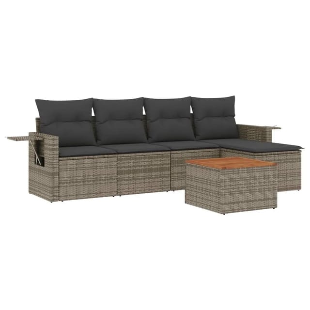 vidaXL 6-Tlg Garten-Sofagarnitur mit Kissen Grau Poly Rattan 3224541