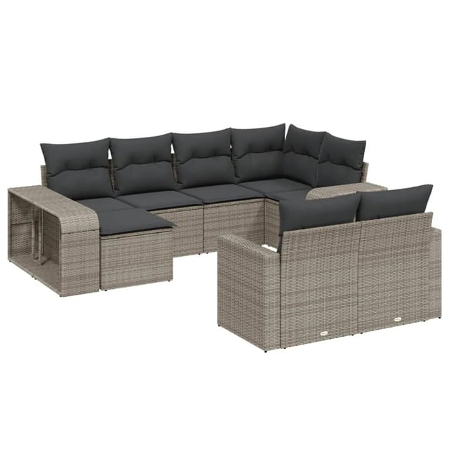 vidaXL 10-Tlg Garten-Sofagarnitur mit Kissen Grau Poly Rattan 3261290