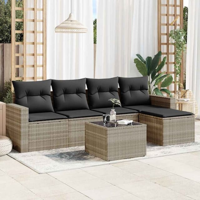 vidaXL 6-Tlg Garten-Sofagarnitur mit Kissen Hellgrau Poly Rattan 3251239