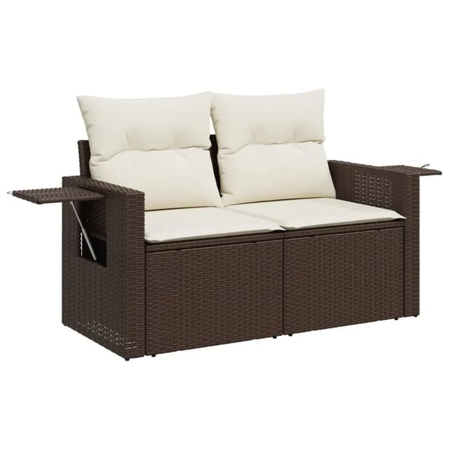 vidaXL Gartensofa mit Kissen 2-Sitzer Braun Poly Rattan 366210