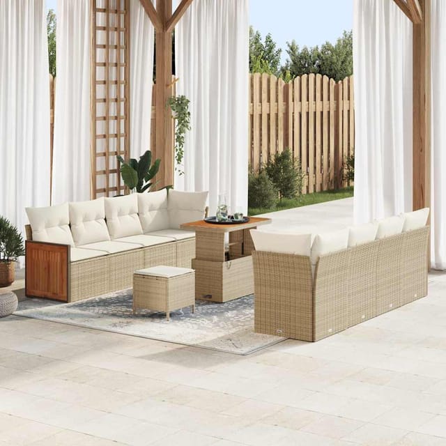 vidaXL Gartensofa-Set mit Kissen 11 Stk Beige und Creme 3363281