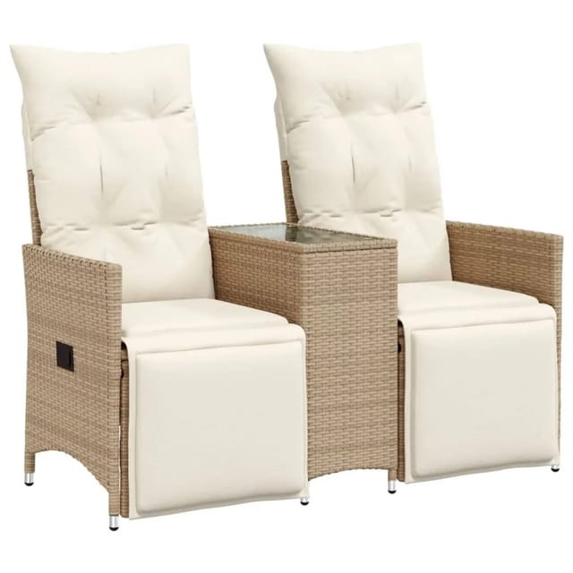 vidaXL Gartensofa 2-Sitzer Verstellbar mit Tisch Beige Poly Rattan 365718