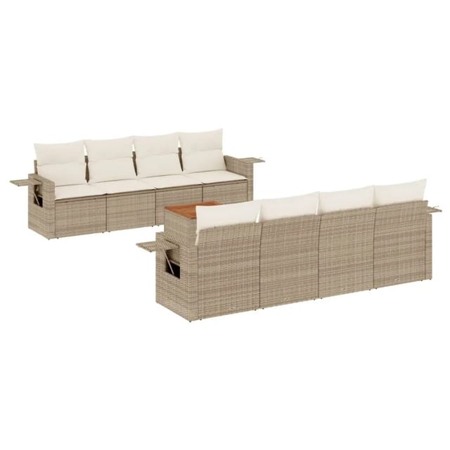 vidaXL 9-Tlg Garten-Sofagarnitur mit Kissen Beige Poly Rattan 3224483