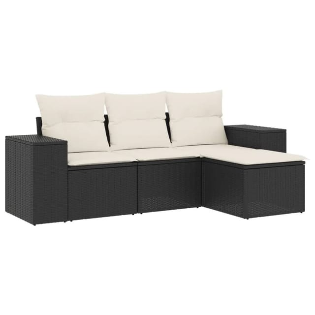 vidaXL 4-Tlg Garten-Sofagarnitur mit Kissen Schwarz Poly Rattan 3222465