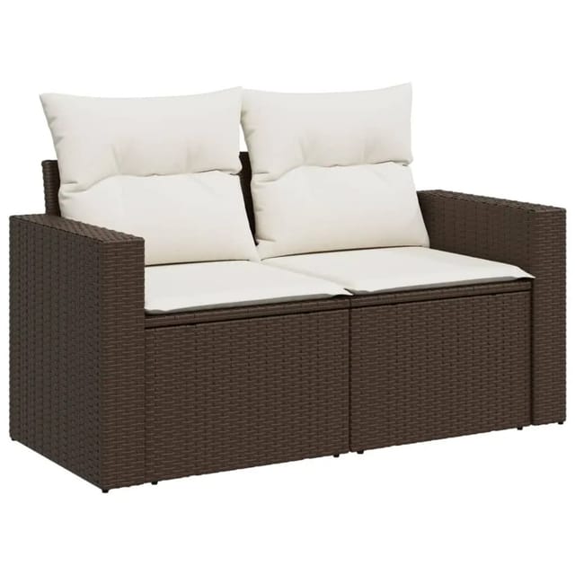 vidaXL Gartensofa mit Kissen 2-Sitzer Braun Poly Rattan 366209