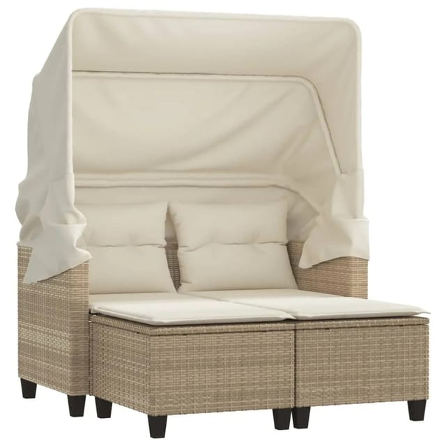 vidaXL Gartensofa 2-Sitzer mit Dach und Hockern Beige Poly Rattan 365784