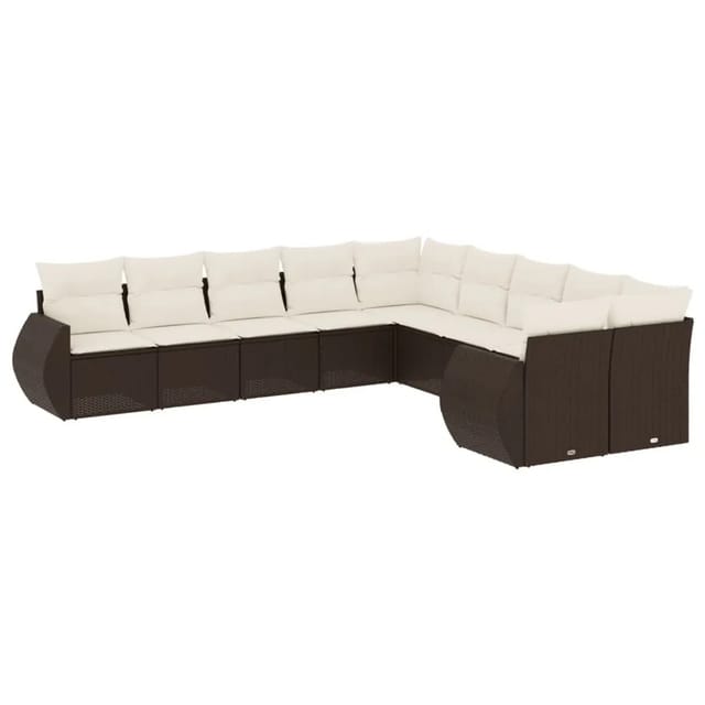 vidaXL 10-Tlg Garten-Sofagarnitur mit Kissen Braun Poly Rattan 3221912