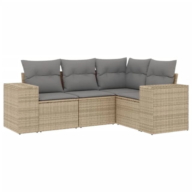 vidaXL 4-Tlg Garten-Sofagarnitur mit Kissen Beige Poly Rattan 3222508