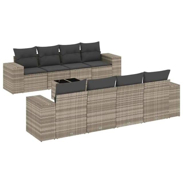 vidaXL 9-Tlg Garten-Sofagarnitur mit Kissen Hellgrau Poly Rattan 3222351