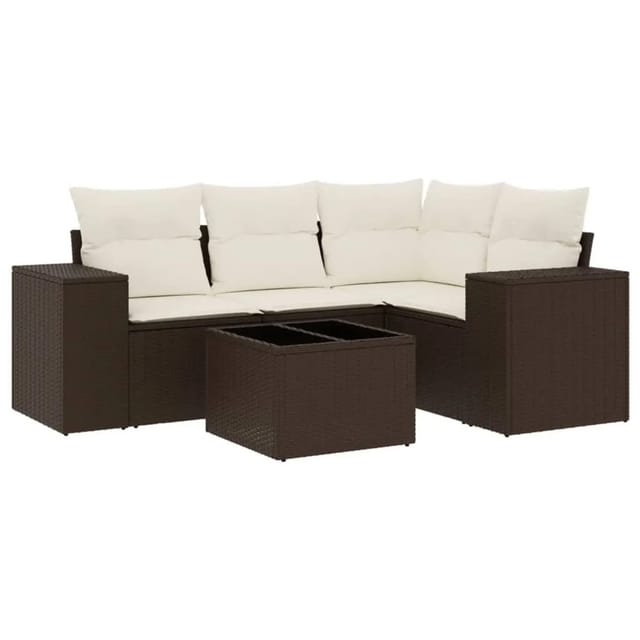 vidaXL 5-Tlg Garten-Sofagarnitur mit Kissen Braun Poly Rattan 3222522