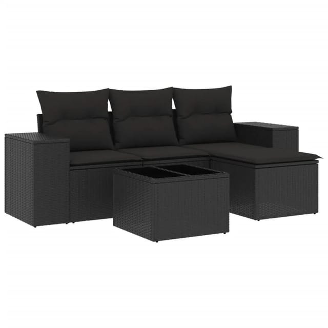 vidaXL 5-Tlg Garten-Sofagarnitur mit Kissen Schwarz Poly Rattan 3222474