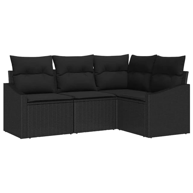 vidaXL Gartensofa-Set mit Kissen 4 Stk Schwarz Poly-Rattan 3355372