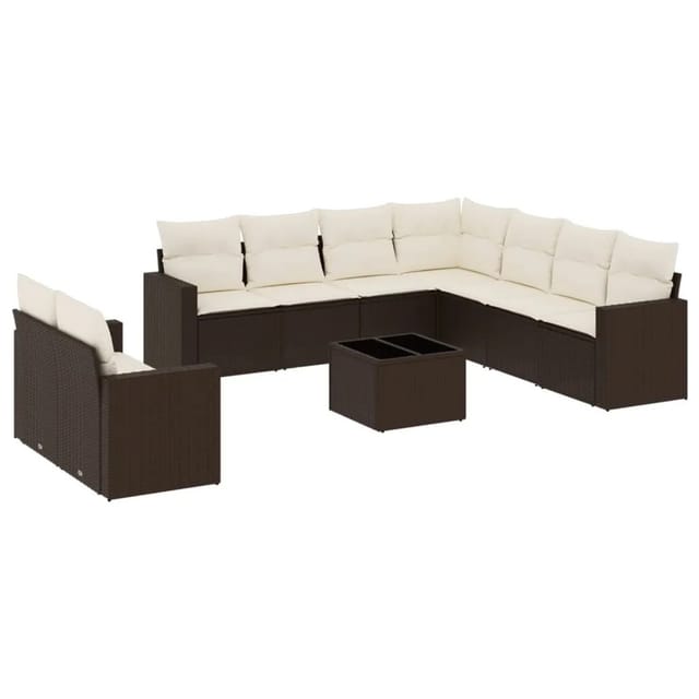 vidaXL 10-Tlg Garten-Sofagarnitur mit Kissen Braun Poly Rattan 3251500