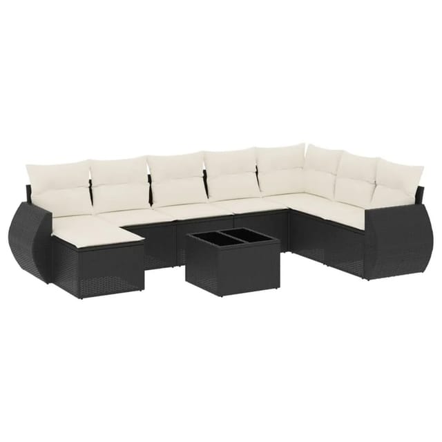 vidaXL 9-Tlg Garten-Sofagarnitur mit Kissen Schwarz Poly Rattan 3221765