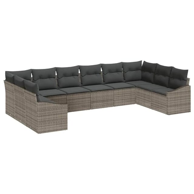vidaXL Gartensofa-Set mit Speicher 10 Stk Grau Poly-Rattan 3355568