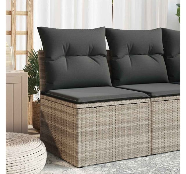 vidaXL Gartensofa ohne Armlehnen mit Kissen Hellgrau Poly Rattan 366174
