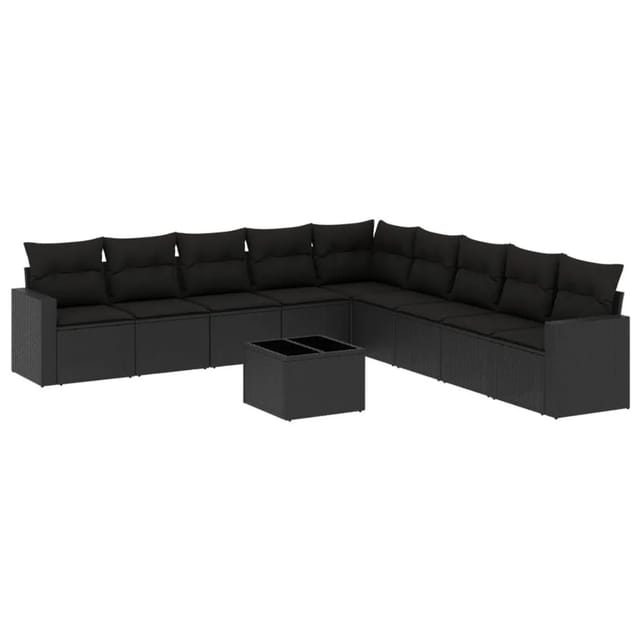 vidaXL 10-Tlg Garten-Sofagarnitur mit Kissen Schwarz Poly Rattan 3251432