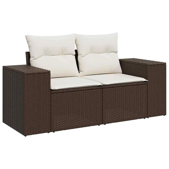 vidaXL Gartensofa mit Kissen 2-Sitzer Braun Poly Rattan 366212