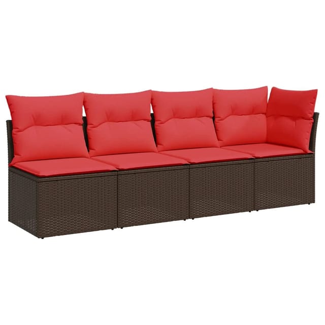 vidaXL Gartensofa mit Kissen 4-Sitzer Braun Poly Rattan 366227
