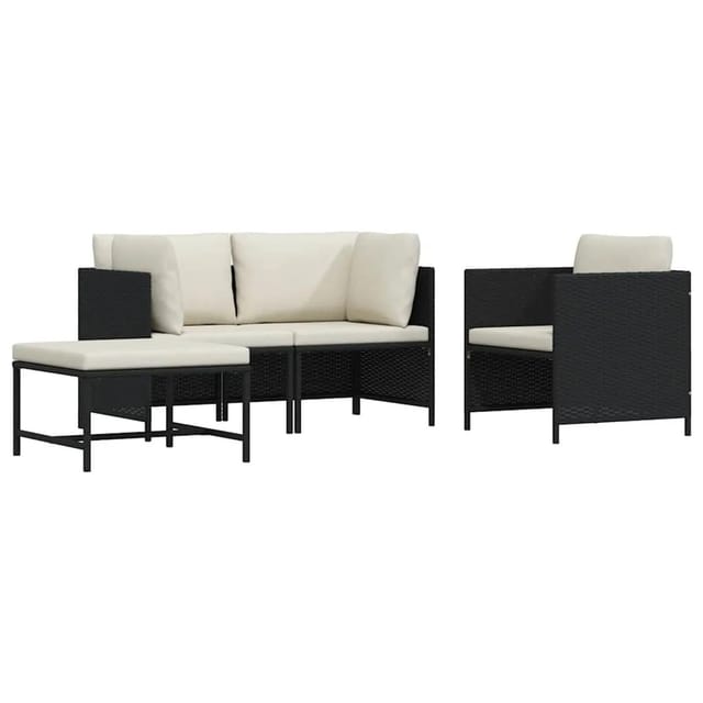 vidaXL 4-Tlg Garten-Sofagarnitur mit Auflagen Schwarz Poly Rattan 313518