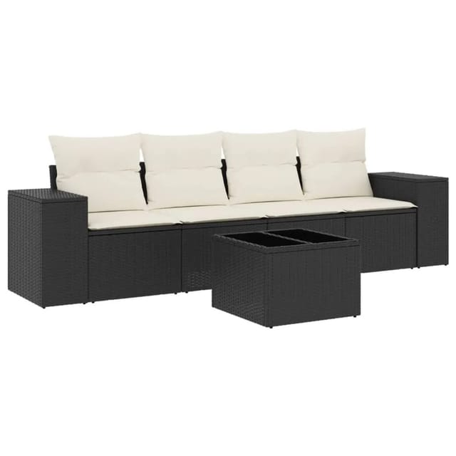 vidaXL 5-Tlg Garten-Sofagarnitur mit Kissen Schwarz Poly Rattan 3222285