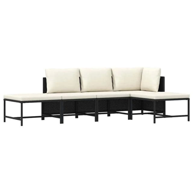 vidaXL 5-Tlg Garten-Sofagarnitur mit Auflagen Schwarz Poly Rattan 313517