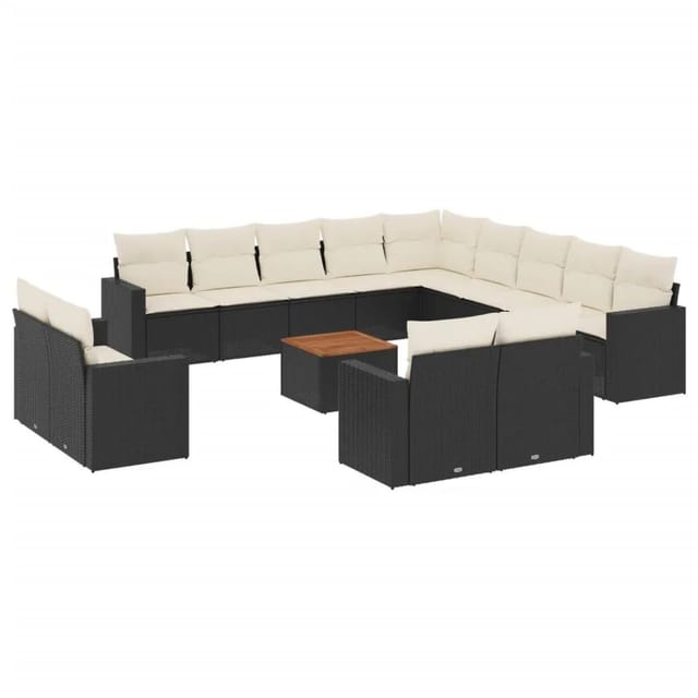 vidaXL 14-Tlg Garten-Sofagarnitur mit Kissen Schwarz Poly Rattan 3224397