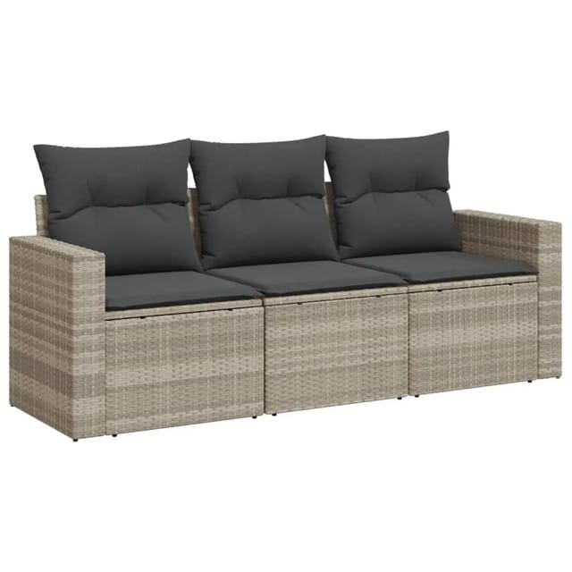 vidaXL 3-Tlg Garten-Sofagarnitur mit Kissen Hellgrau Poly Rattan 3250999