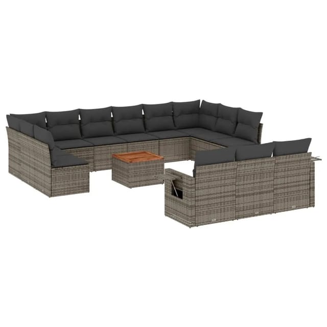vidaXL 14-Tlg Garten-Sofagarnitur mit Kissen Grau Poly Rattan 3224807