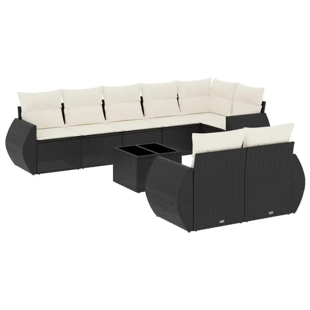 vidaXL 9-Tlg Garten-Sofagarnitur mit Kissen Schwarz Poly Rattan 3221625
