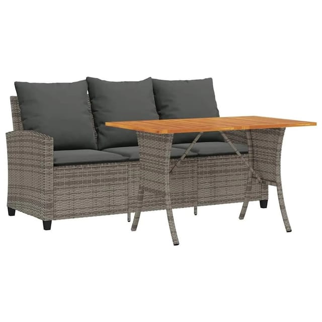 vidaXL Gartensofa 3-Sitzer mit Kissen & Tisch Grau Poly Rattan 4103856