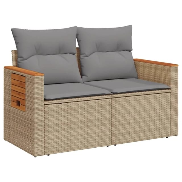 vidaXL Gartensofa mit Kissen 2-Sitzer Beige Poly Rattan 366098