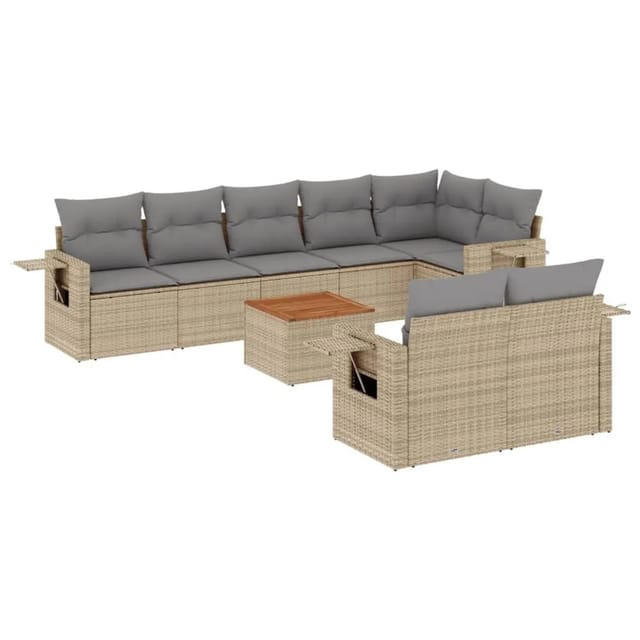 vidaXL 9-Tlg Garten-Sofagarnitur mit Kissen Beige Poly Rattan 3224652