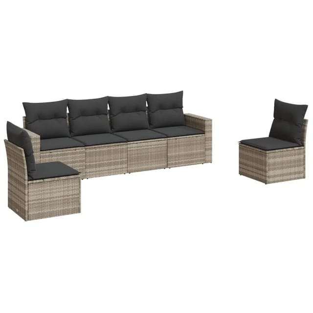 vidaXL 6-Tlg Garten-Sofagarnitur mit Kissen Hellgrau Poly Rattan 3251149