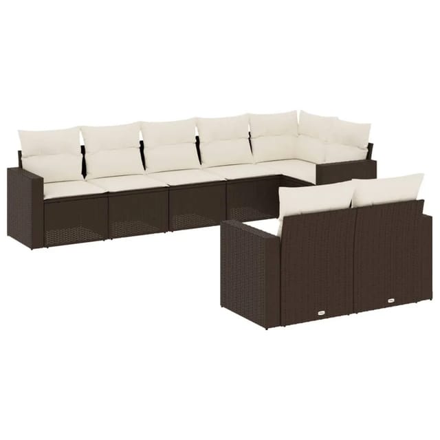 vidaXL 8-Tlg Garten-Sofagarnitur mit Kissen Braun Poly Rattan 3251560