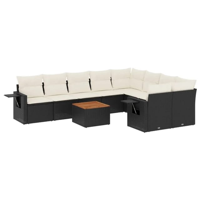 vidaXL 10-Tlg Garten-Sofagarnitur mit Kissen Schwarz Poly Rattan 3224719