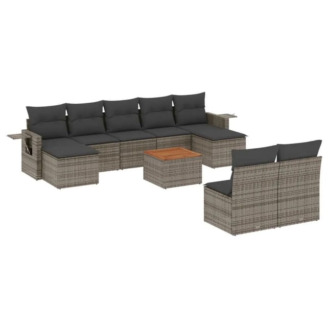 vidaXL 10-Tlg Garten-Sofagarnitur mit Kissen Grau Poly Rattan 3224765