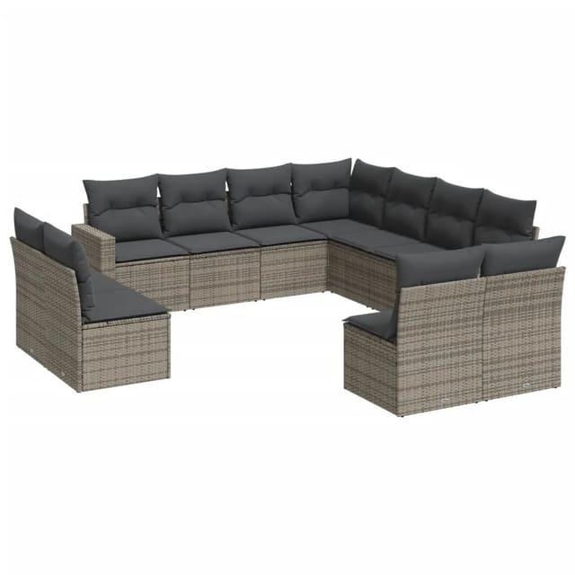 vidaXL 11-Tlg Garten-Sofagarnitur mit Kissen Grau Poly Rattan 3251467