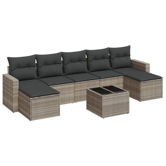 vidaXL 8-Tlg Garten-Sofagarnitur mit Kissen Hellgrau Poly Rattan 3251689