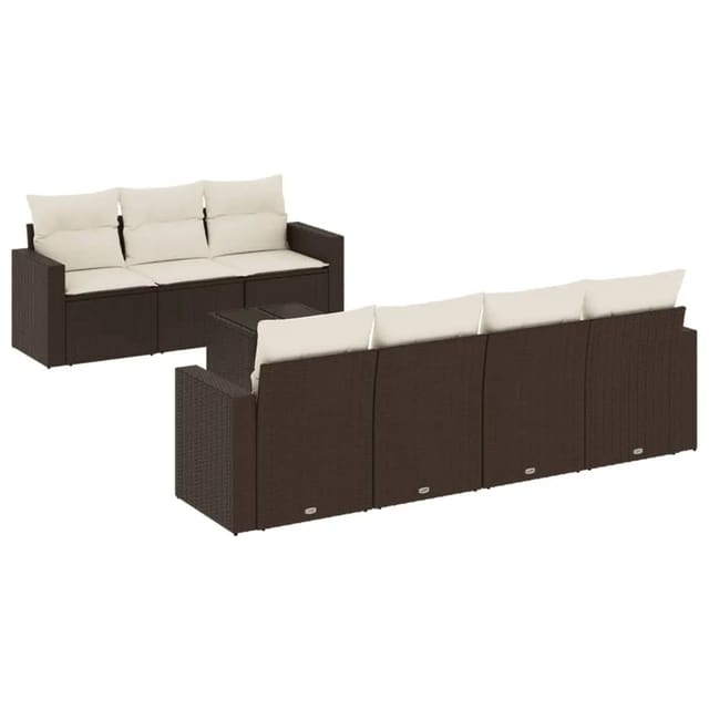 vidaXL 8-Tlg Garten-Sofagarnitur mit Kissen Braun Poly Rattan 3251070