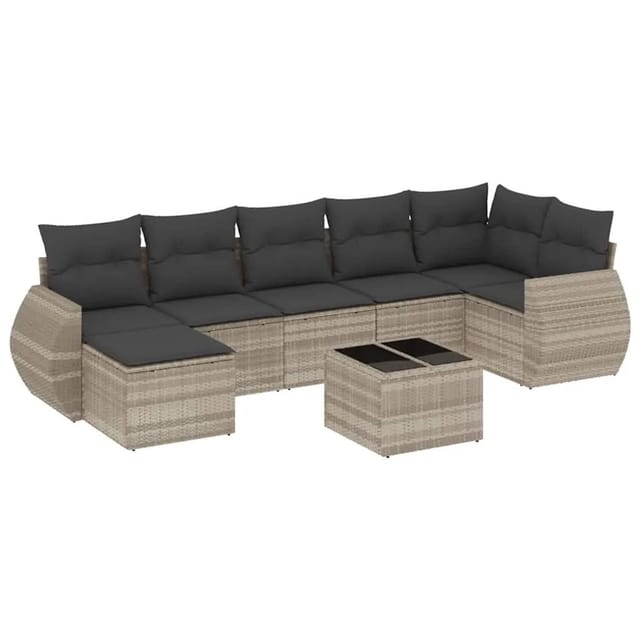 vidaXL 8-Tlg Garten-Sofagarnitur mit Kissen Hellgrau Poly Rattan 3221691